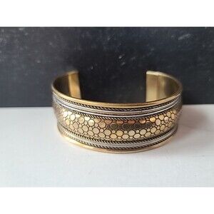 Two Toned Metal Cuff Bracelet Vintage Costume Jewelry